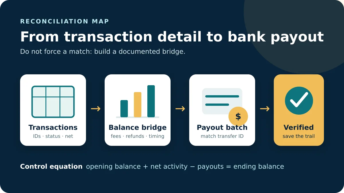 Transaction export, statement, reconciliation checklist, and secure archive